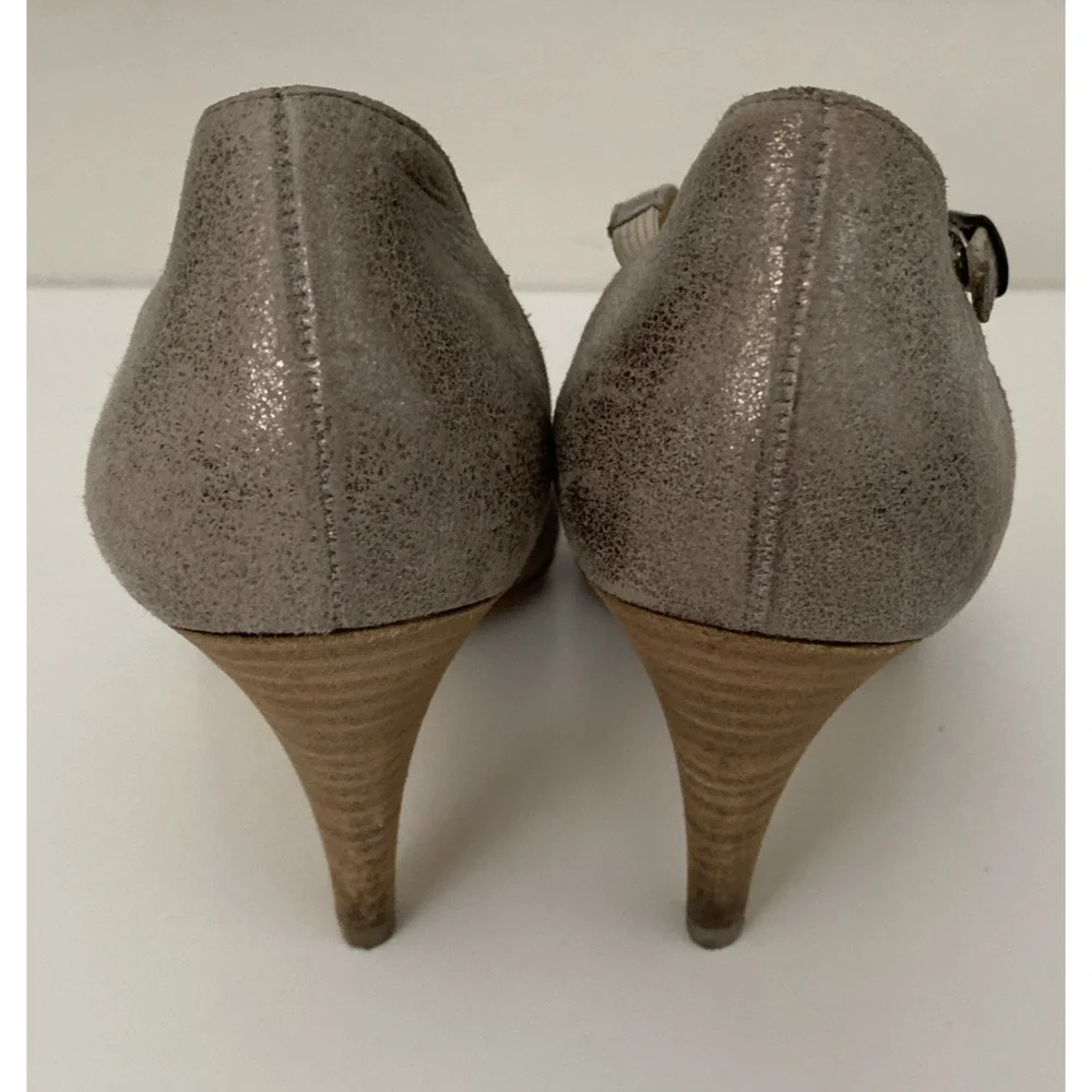 Paul Green Nuance Criss Cross Strap Pump Smoke Brushed Metal Suede 6 UK 8.5 US